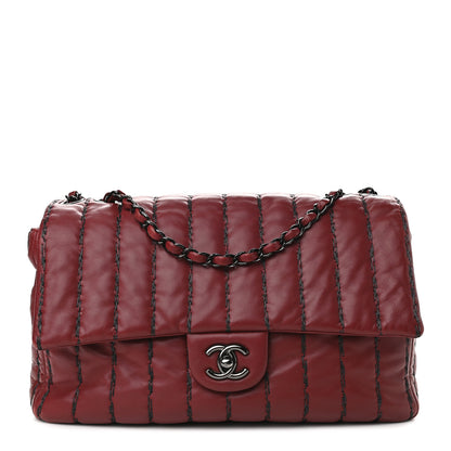 Chanel Lambskin Vertical Stitch Jumbo Single Flap Dark Red 1 of 10