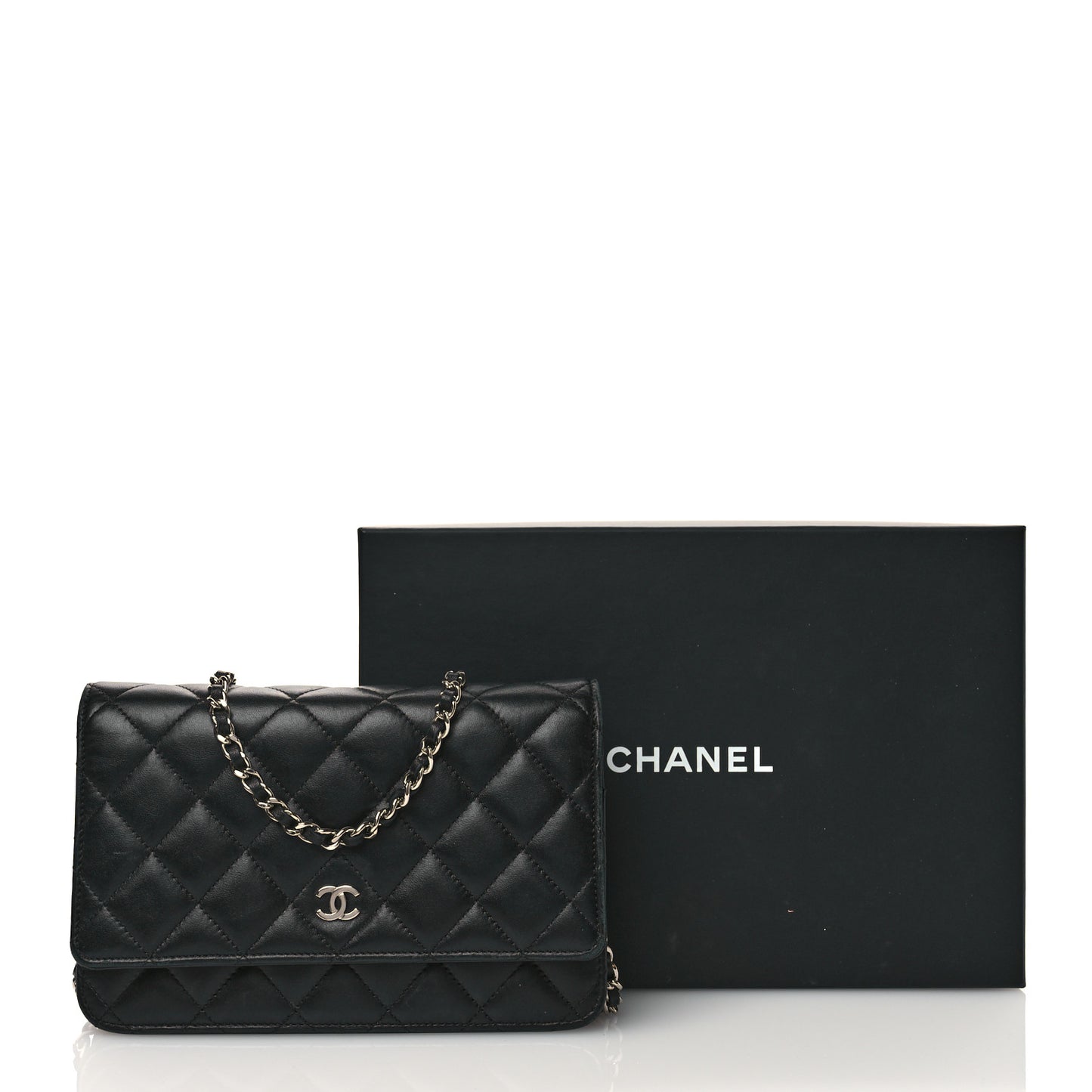 Lambskin Quilted Wallet On Chain WOC Black