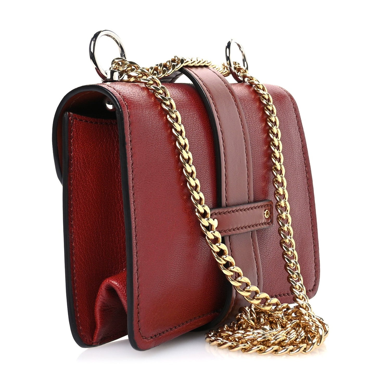 Shiny Goatskin Calfskin Mini Aby Chain Shoulder Bag Sepia Brown