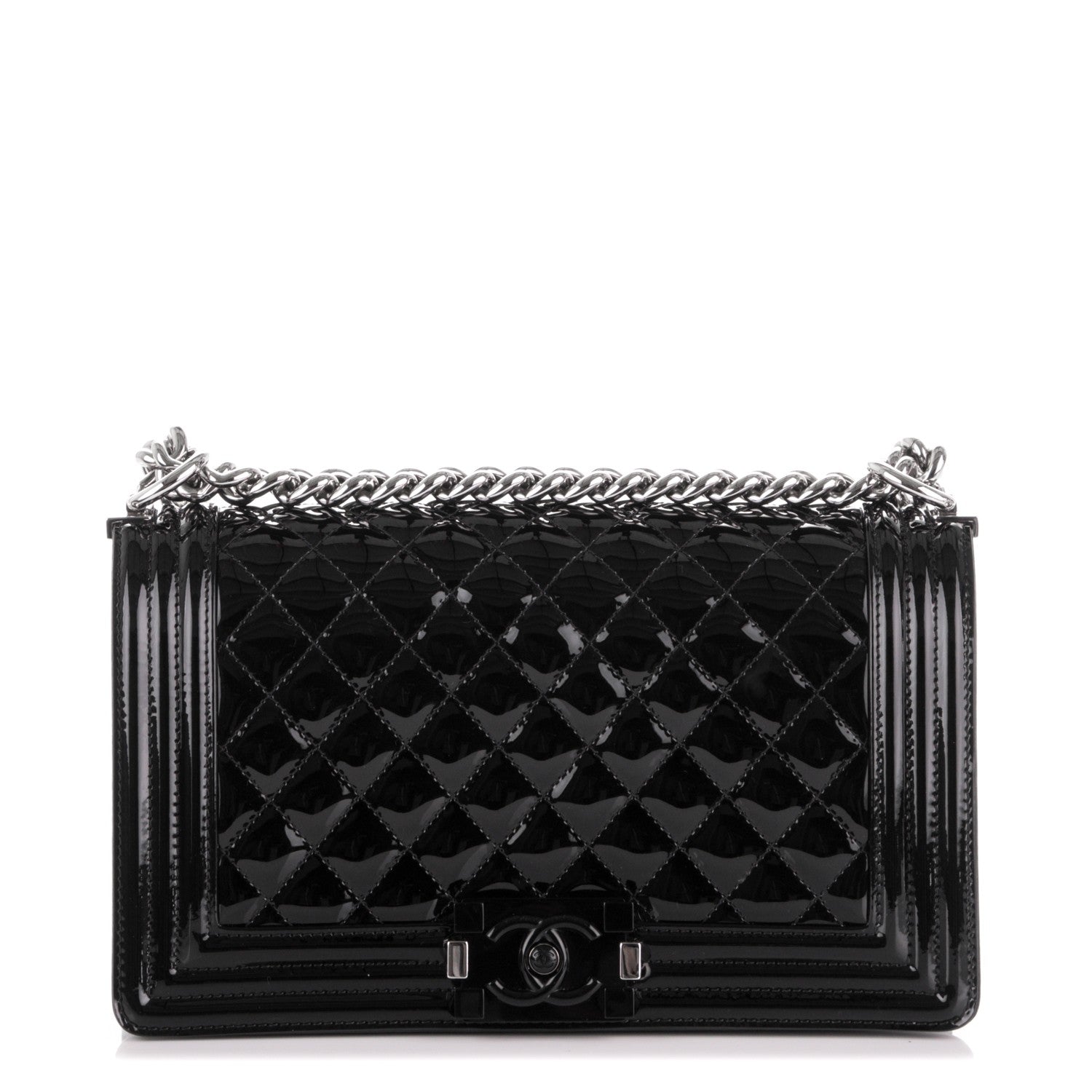 Chanel Patent Calfskin Quilted Medium Plexiglass Boy Flap Black 1 of 7