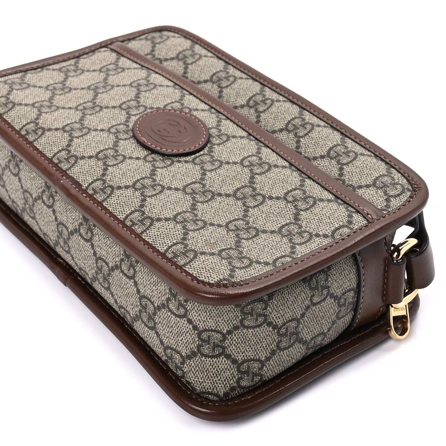 GG Supreme Monogram Azalea Calfskin Mini Retro Interlocking G Shoulder Bag  Beige Ebony Brown Sugar