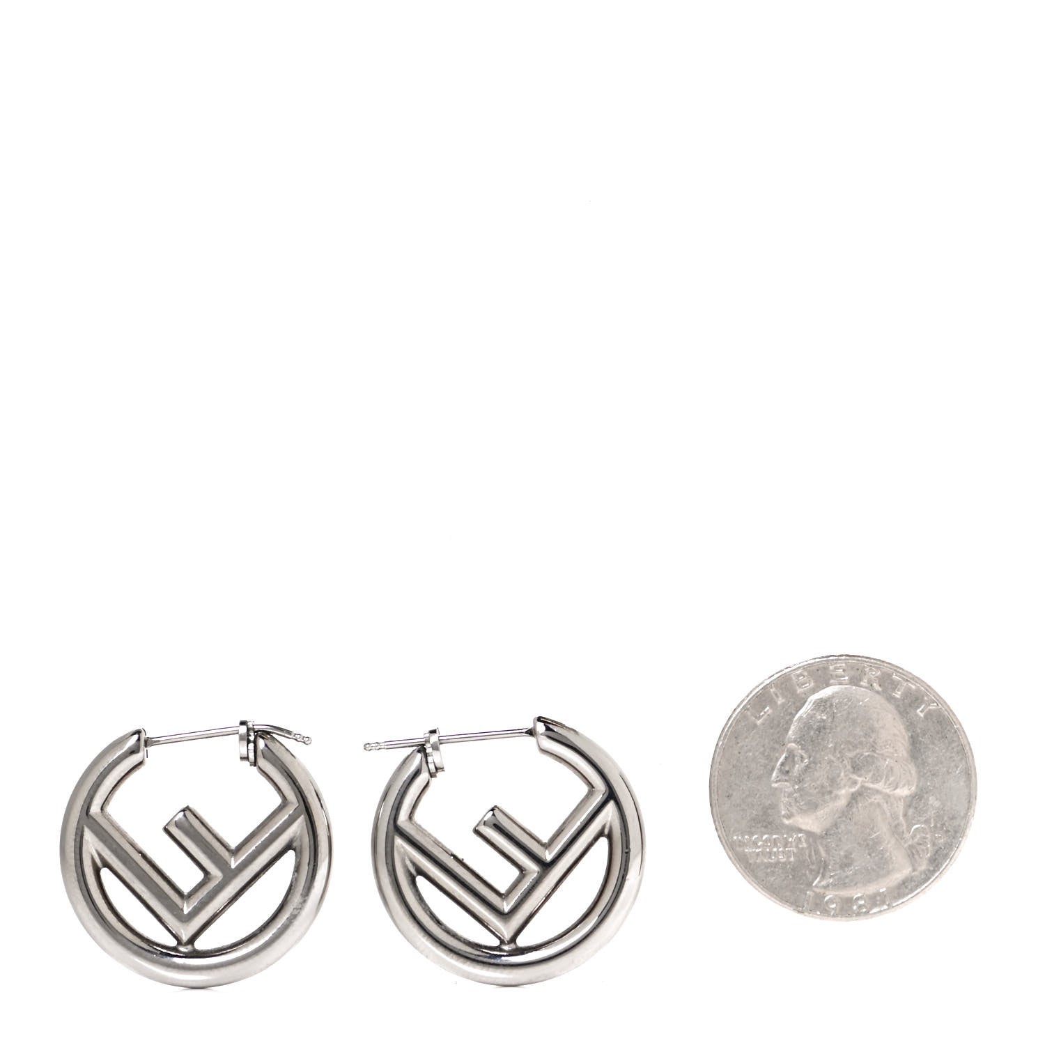 Fendi Metal FF Hoop Earrings Silver 2 of 5