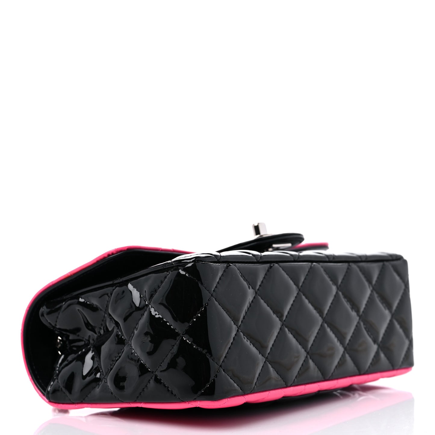 Patent Calfskin Quilted Bi-Color Mini Rectangular Flap Pink Black
