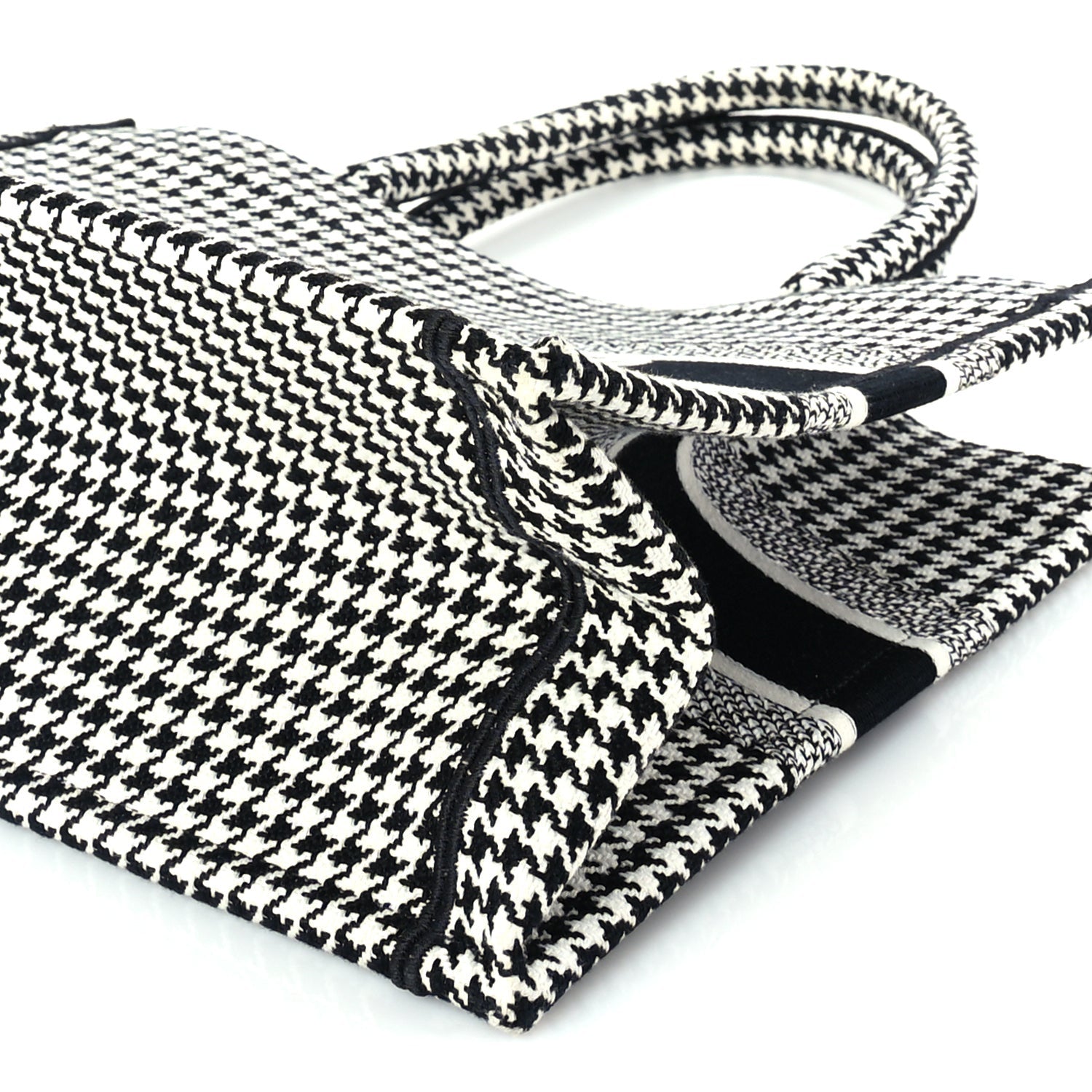 Christian Dior Canvas Houndstooth Embroidered Medium Book Tote  Black White 8 of 8