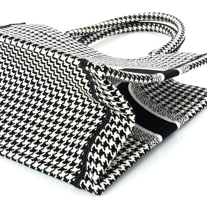 Christian Dior Canvas Houndstooth Embroidered Medium Book Tote  Black White 8 of 8