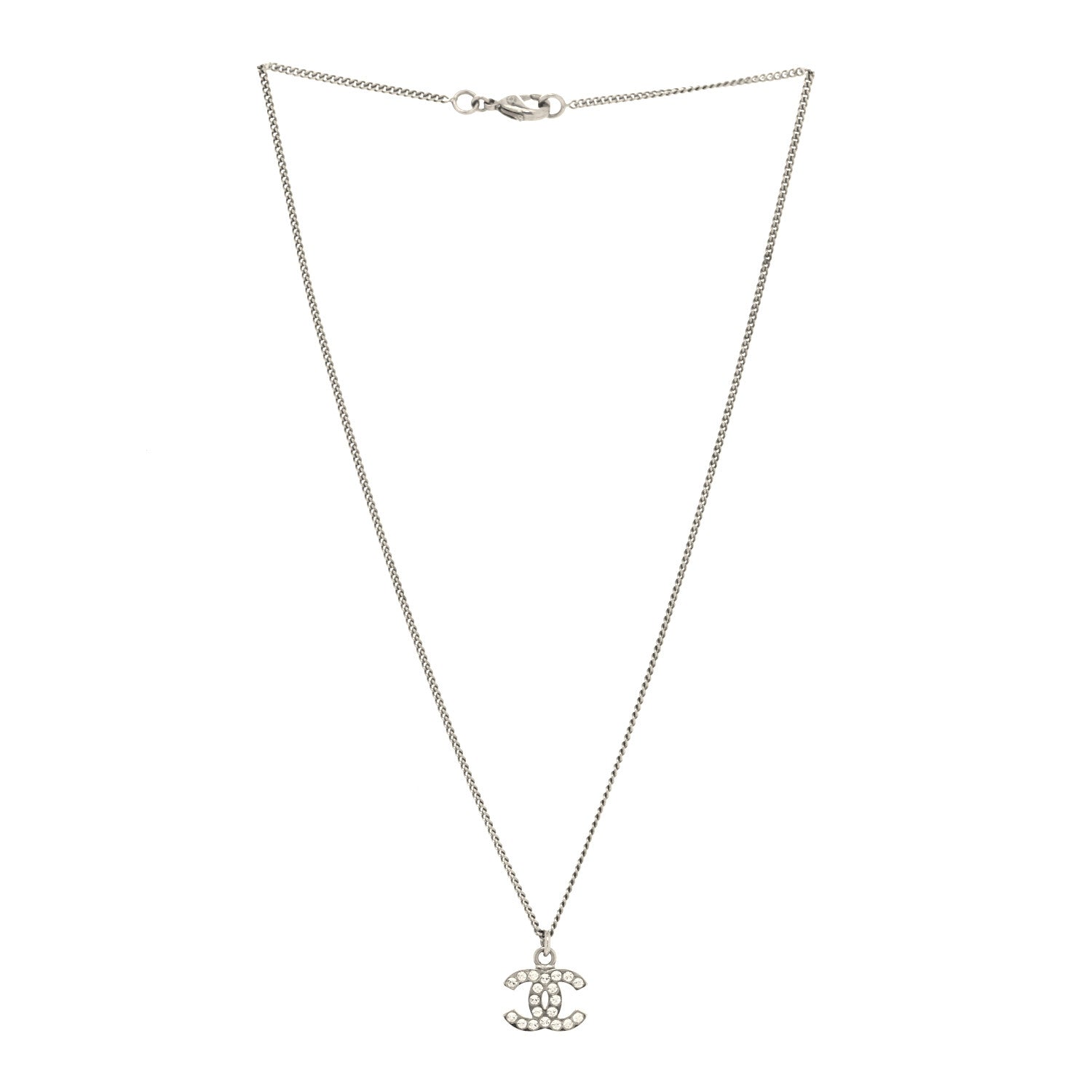 Chanel Crystal Timeless CC Necklace Silver 3 of 5