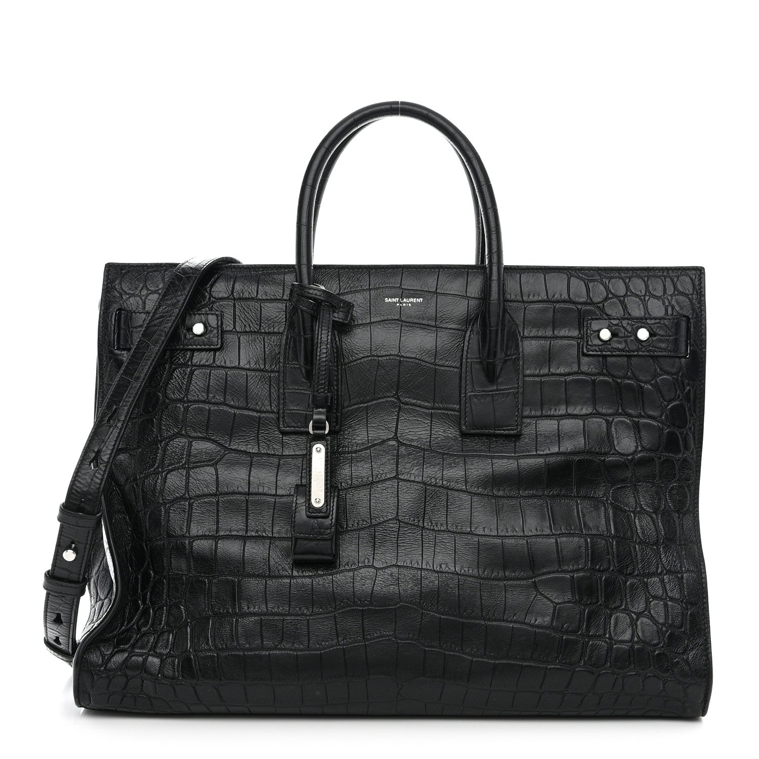Saint Laurent SAINT LAURENT Calfskin Crocodile Embossed Large Thin Sac De Jour Black 1 of 17