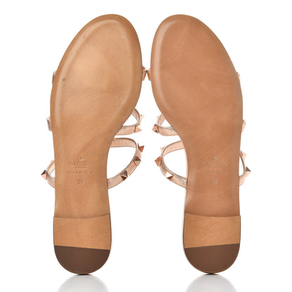 Valentino Garavani Metallic Nappa Rockstud Caged Flat Slide Sandals 38 Rame 5 of 17