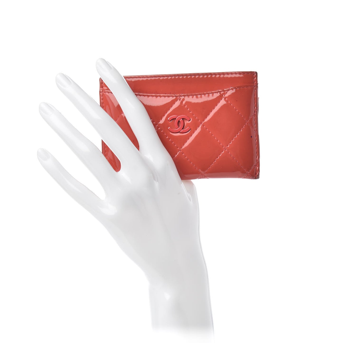 Patent Calfskin Quilted Card Holder Coral