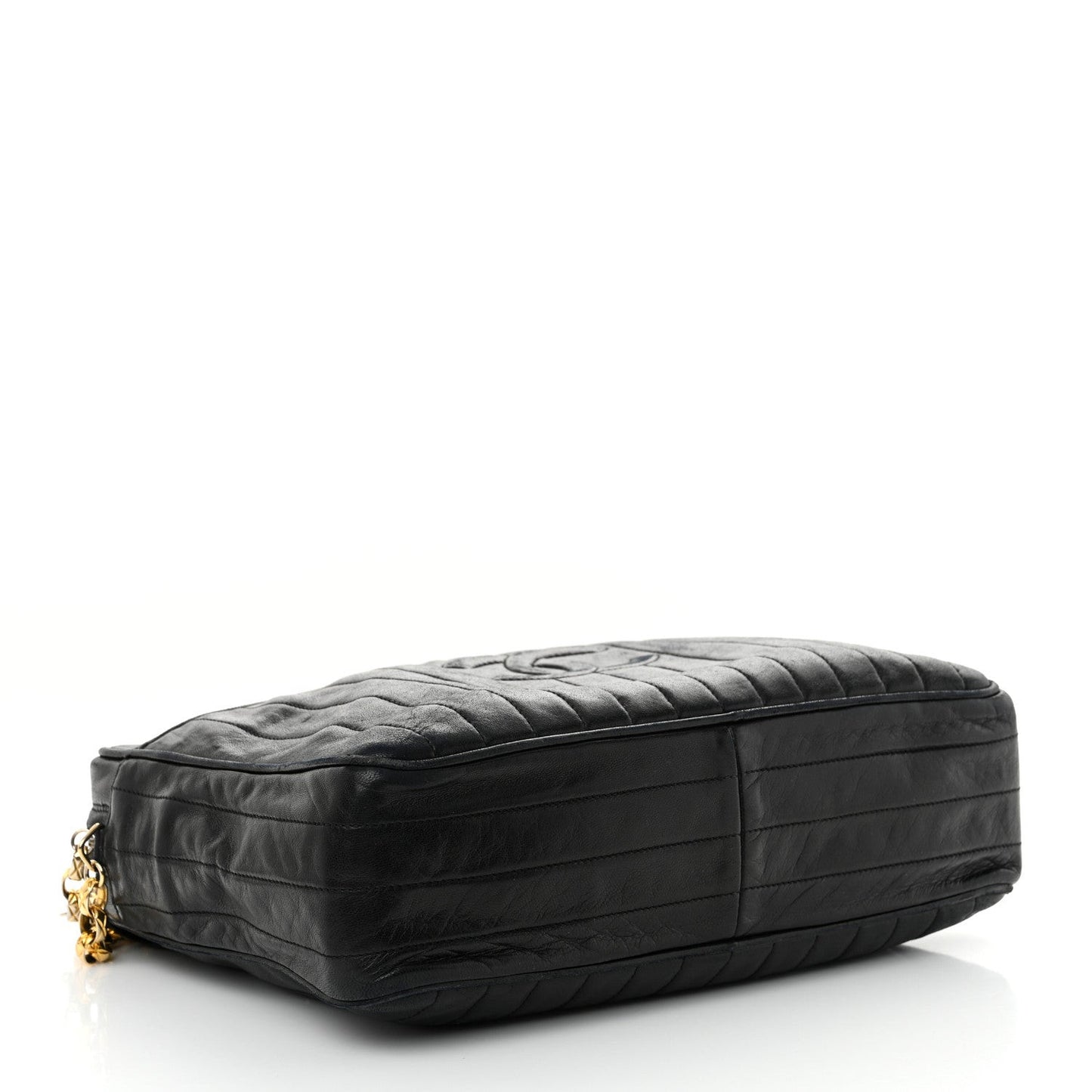 Lambskin Vertical Quilted Tassel Camera Case Black