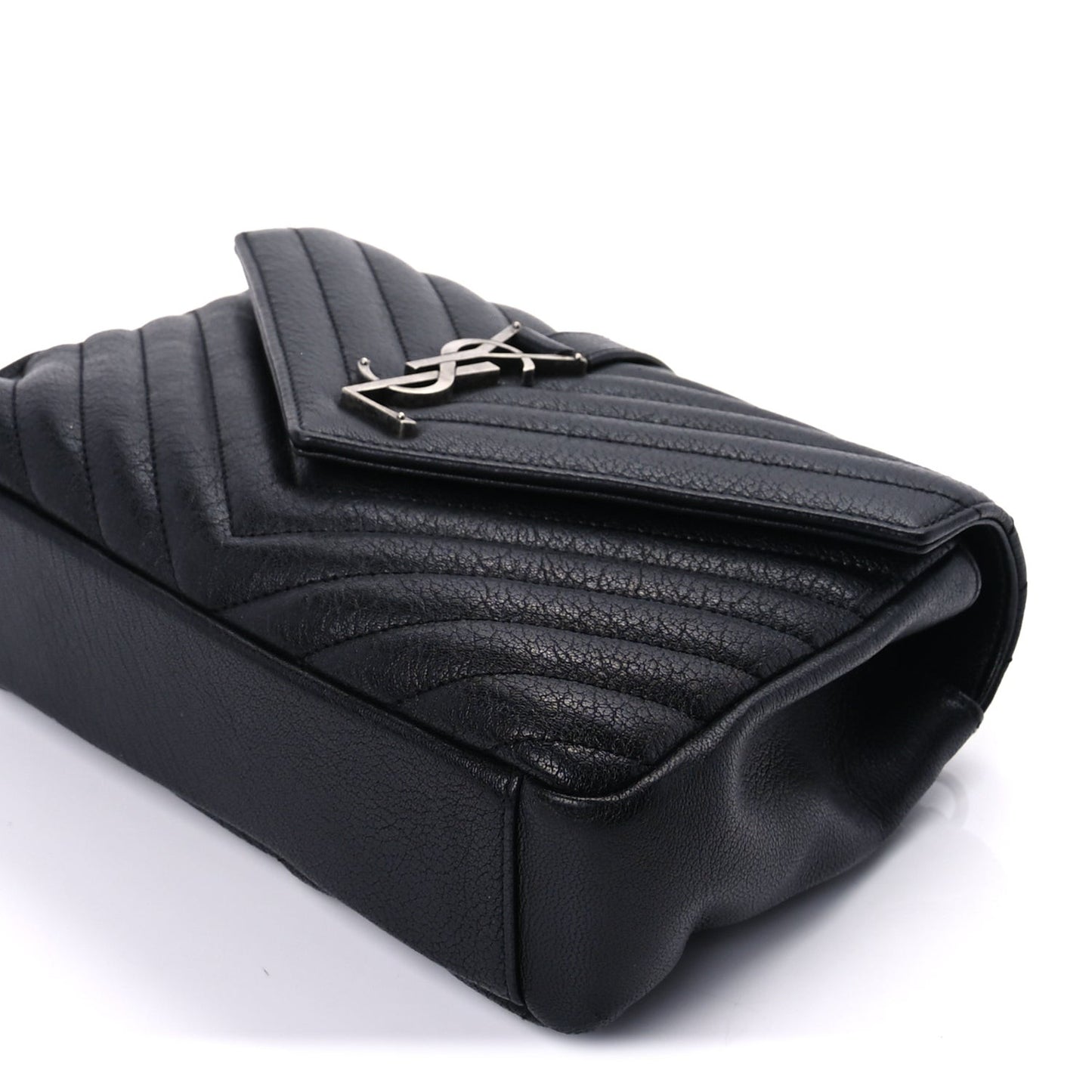 Sheepskin Matelasse Chevron Monogram Medium College Bag  Black