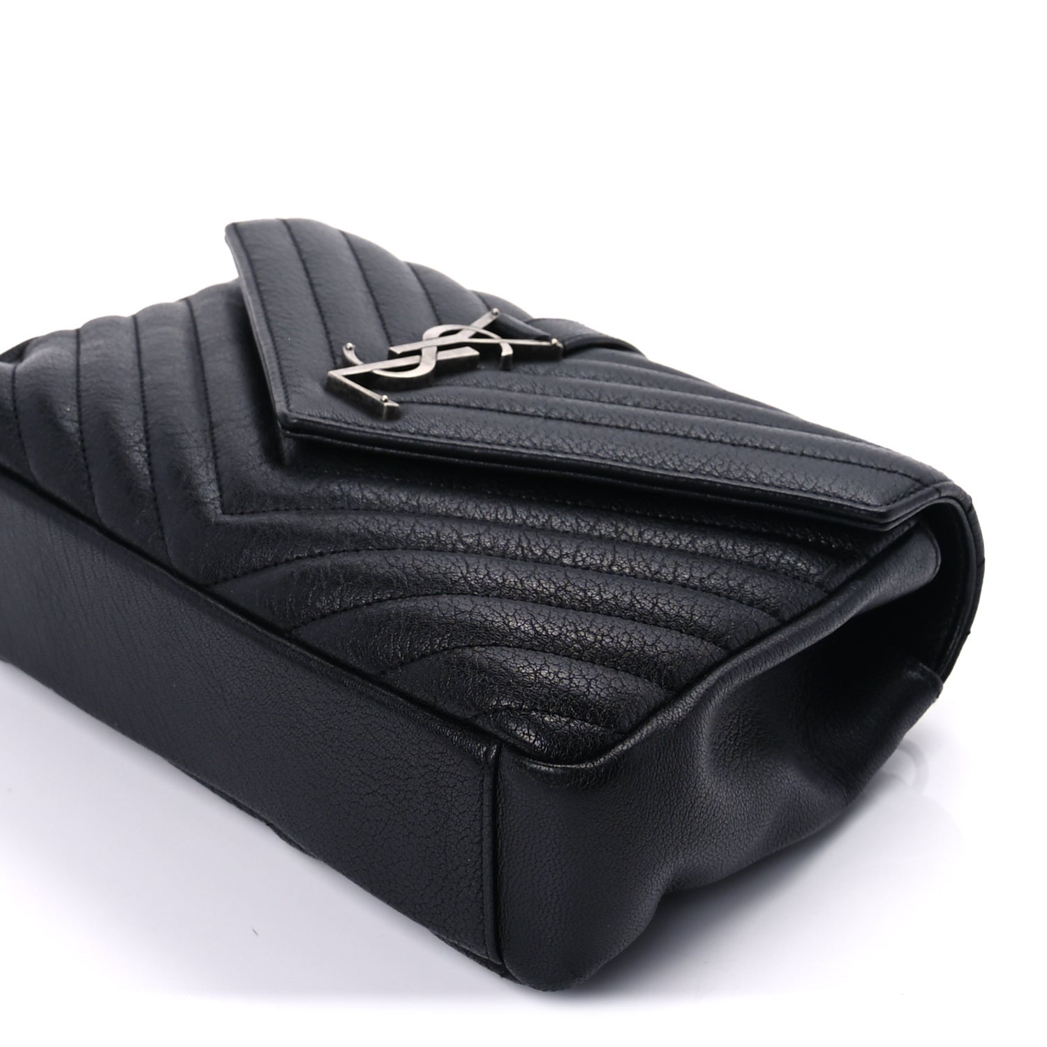 Saint Laurent Sheepskin Matelasse Chevron Monogram Medium College Bag  Black 7 of 8
