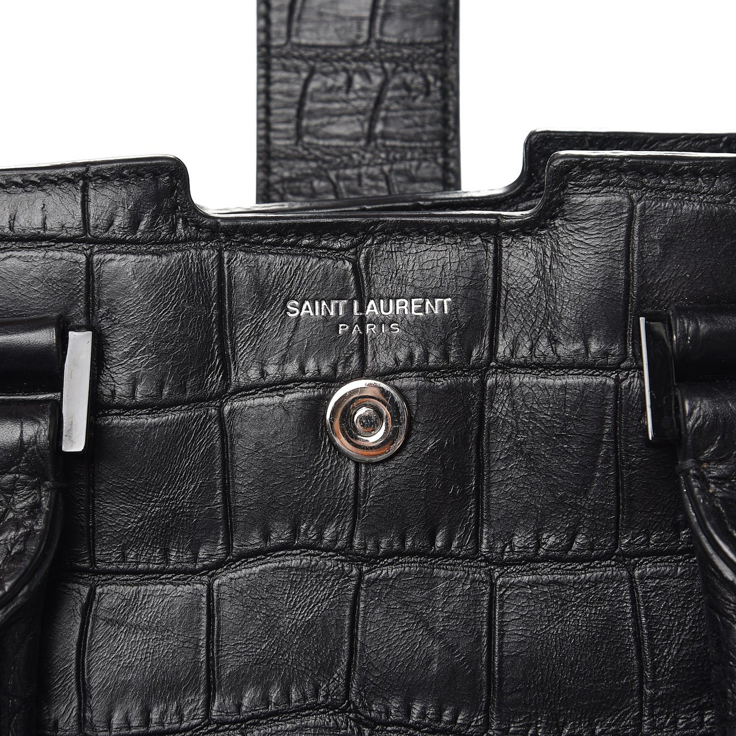 Calfskin Crocodile Embossed Small Monogram Cabas Black