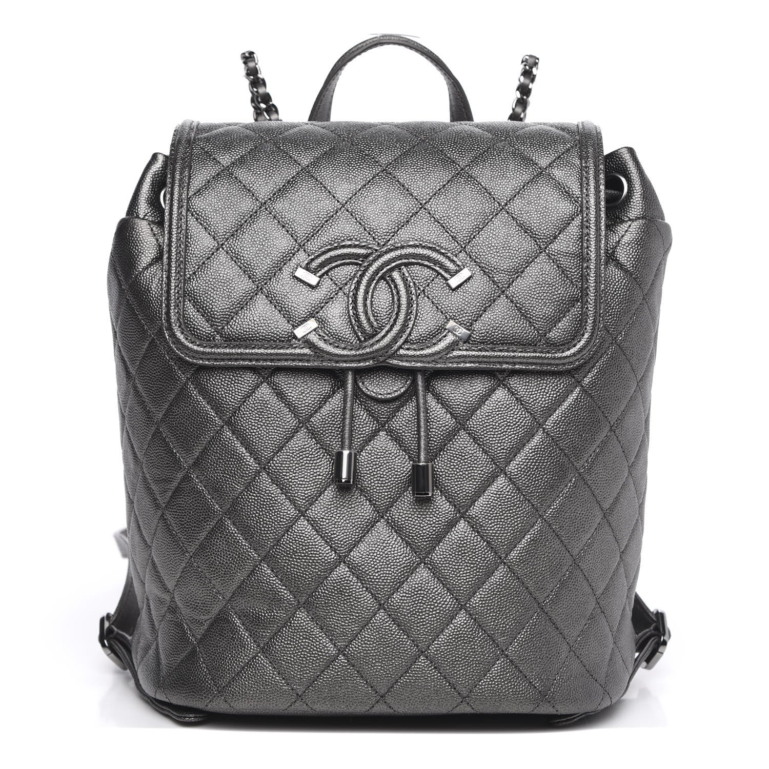 Chanel Metallic Caviar Quilted Filigree Backpack Dark Silver 1 of 11