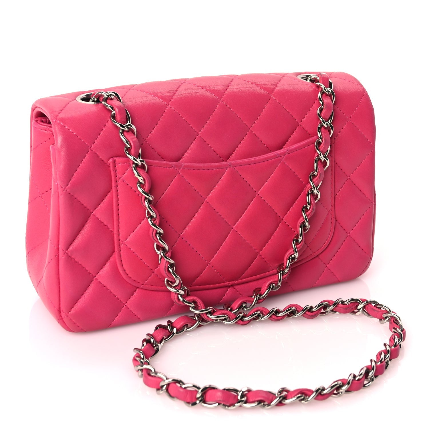 Chanel Lambskin Quilted Mini Rectangular Flap Dark Pink 2 of 9