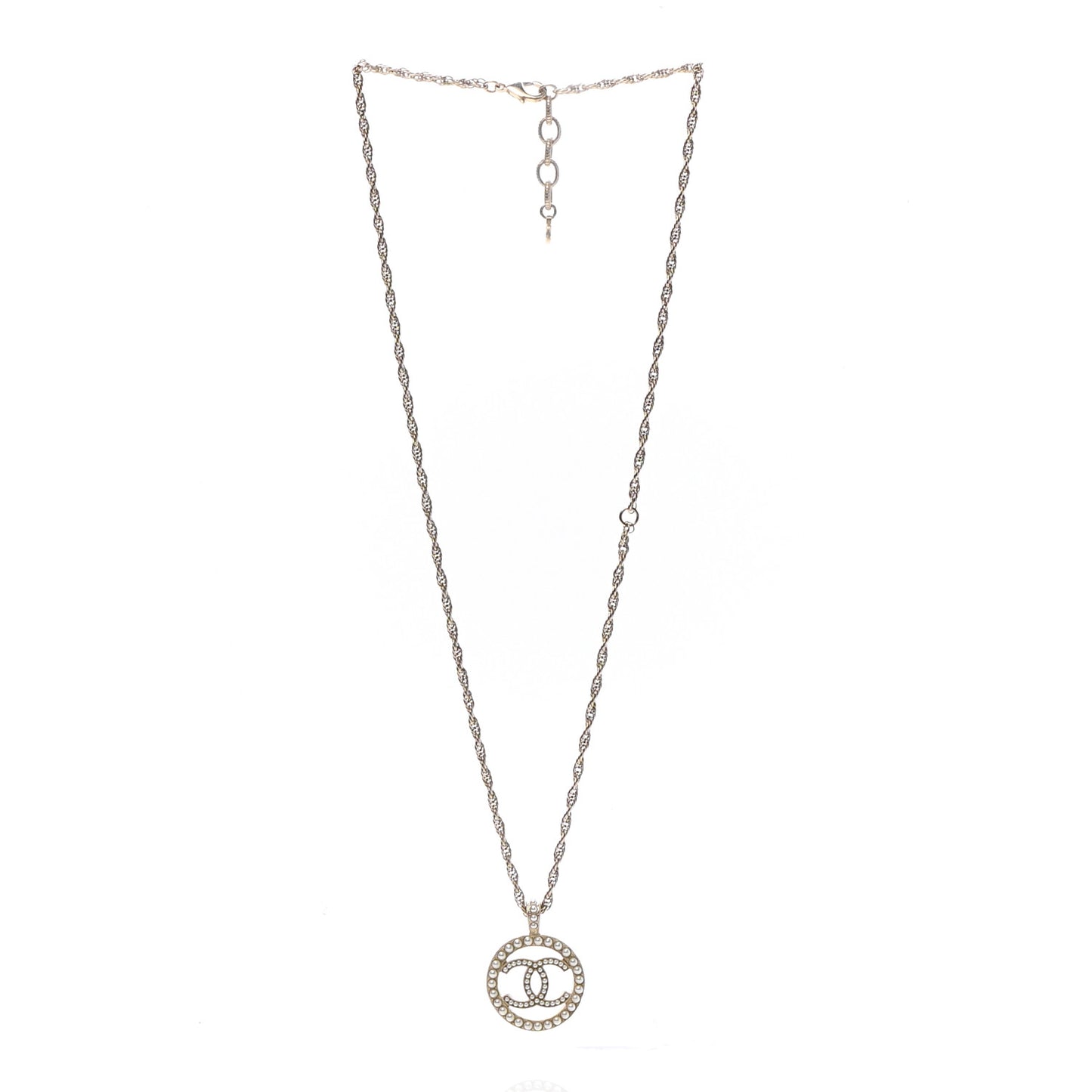 Pearl CC Round Pendant Necklace Gold
