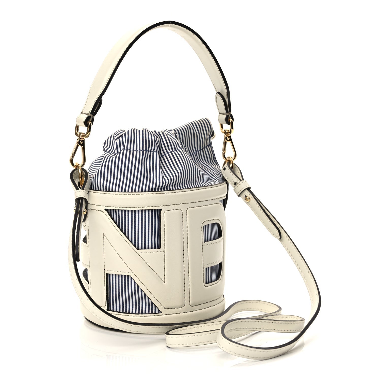 Fendi Fabric Jacquard Vitello Grace Striped Mini Step Out Rice Mirto 2 of 9