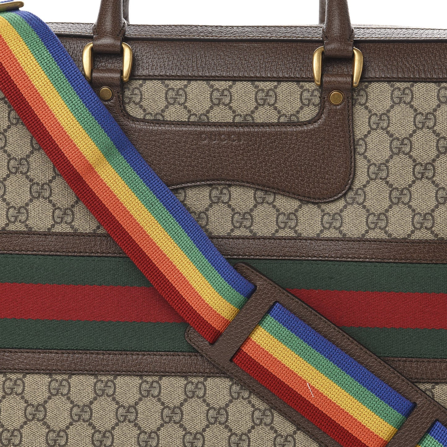 GG Supreme Monogram Rainbow Strap Briefcase Brown