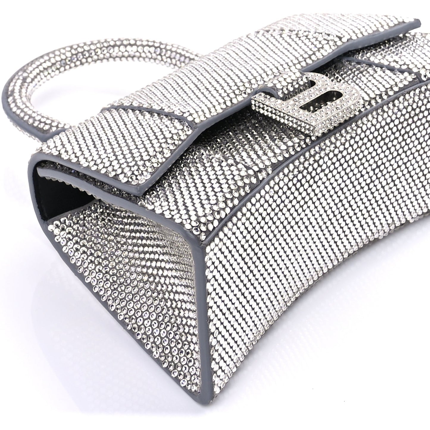 Strass Suede Hourglass Top Handle Bag XS  Smoke Grey Crystal
