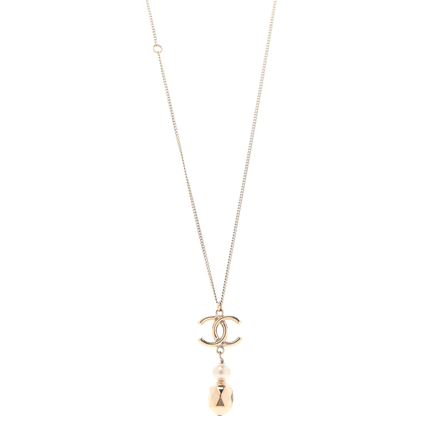 Pearl CC Drop Necklace Gold