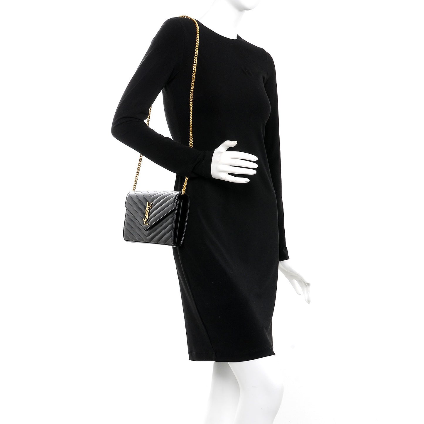 Grain De Poudre Matelasse Chevron Monogram Chain Wallet Black