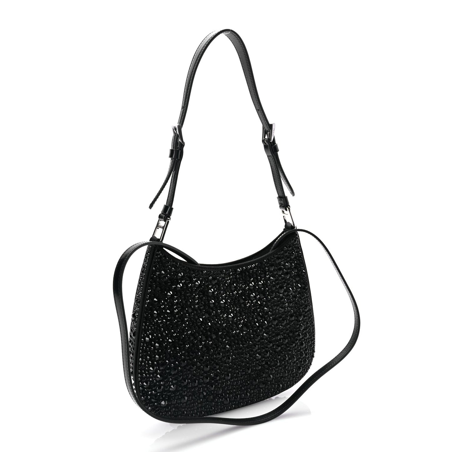 Satin Crystal Cleo Adjustable Strap Shoulder Bag Black
