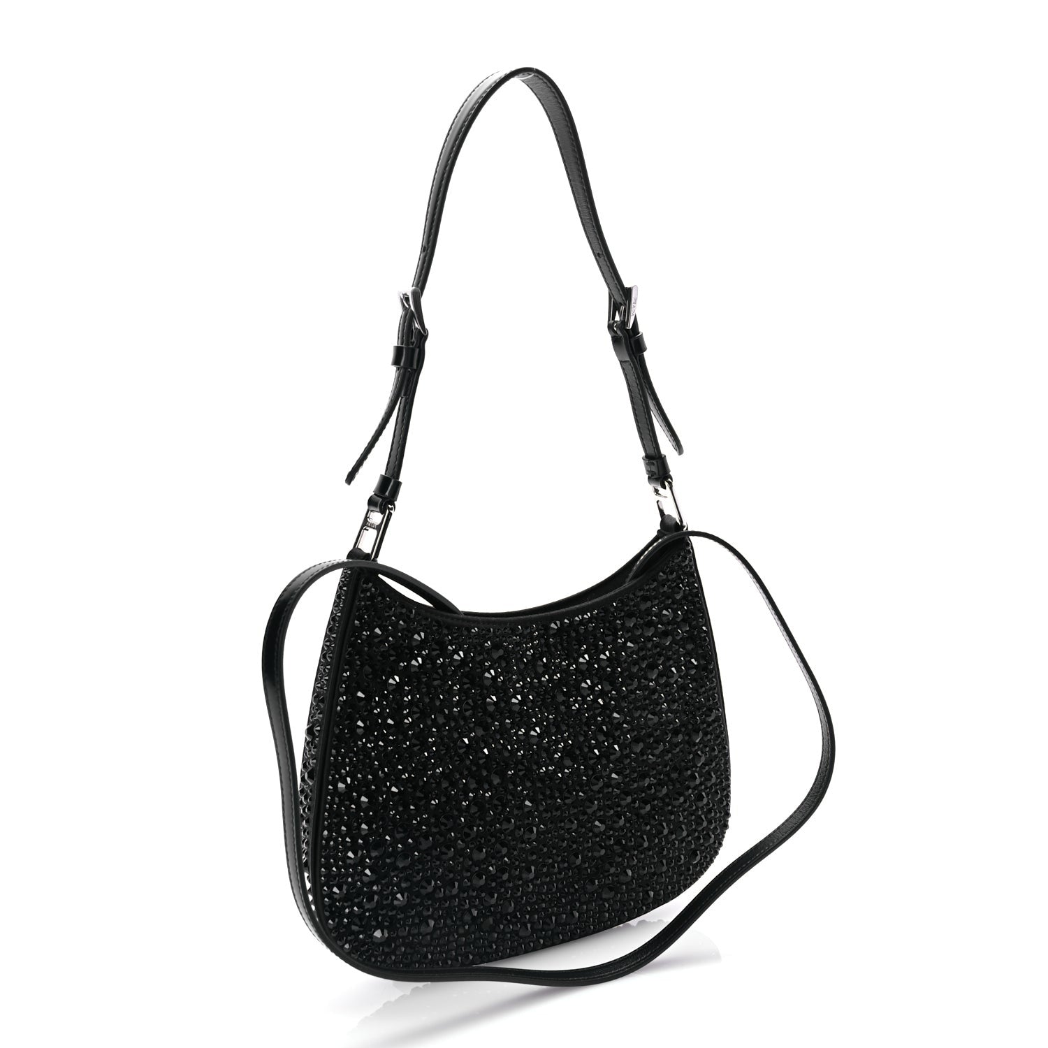 Prada Satin Crystal Cleo Adjustable Strap Shoulder Bag Black 2 of 8