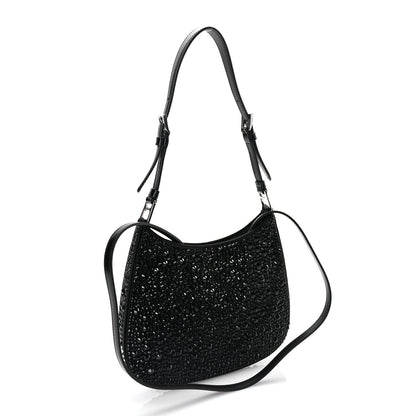 Prada Satin Crystal Cleo Adjustable Strap Shoulder Bag Black 2 of 8