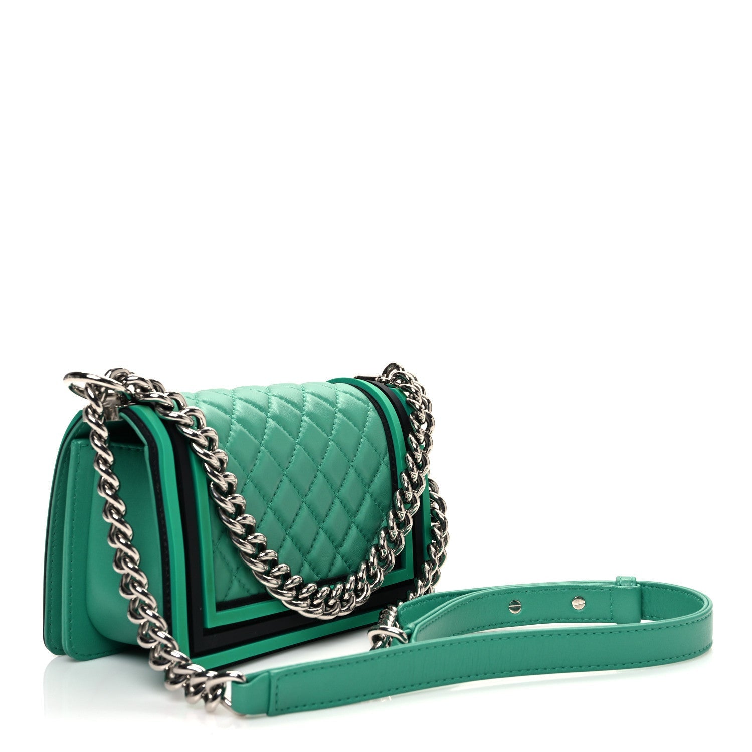Chanel Lambskin Rubber Quilted Small Tone Boy Flap Green Black 3 of 7