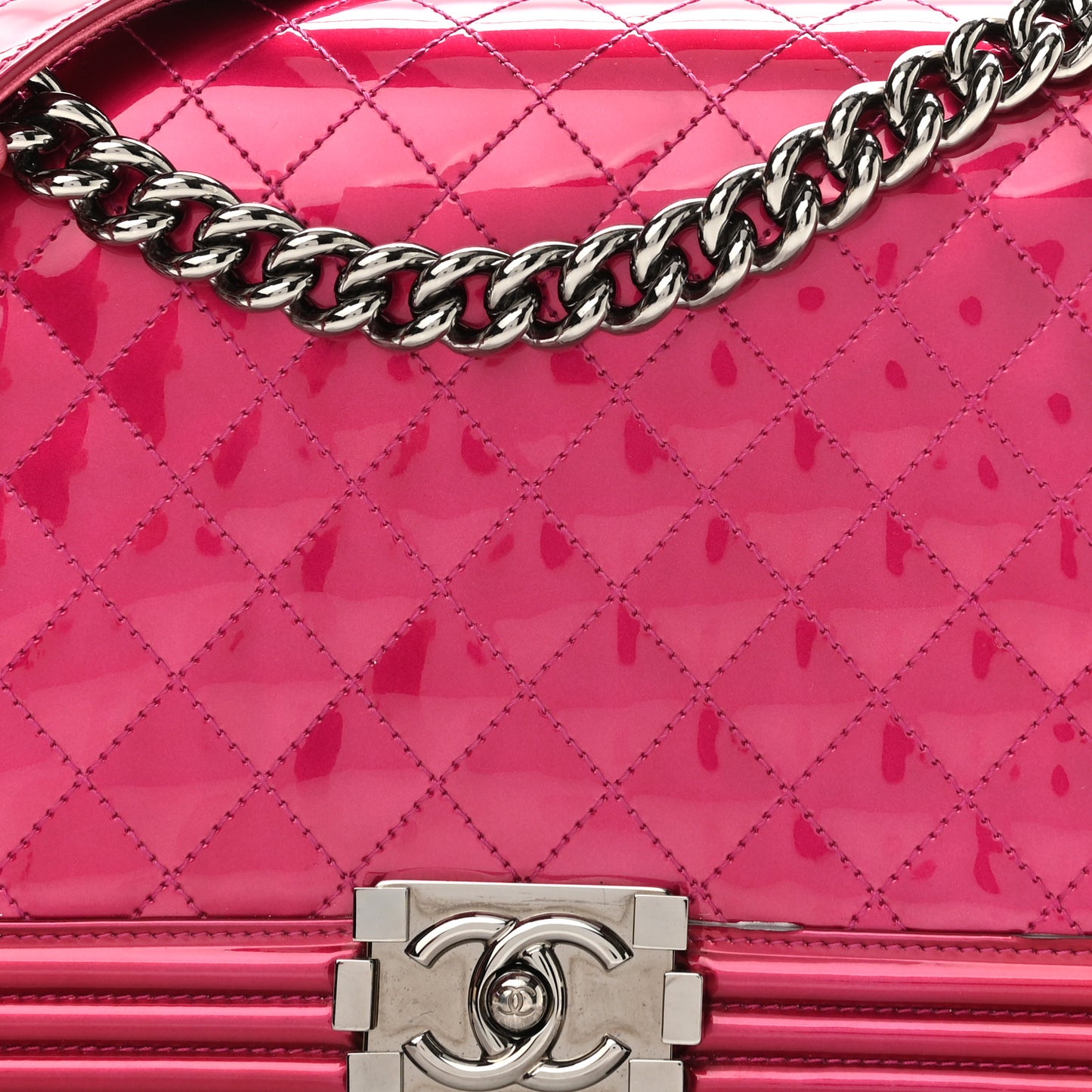 Metallic Patent Quilted New Medium Boy Flap Fuchsia
