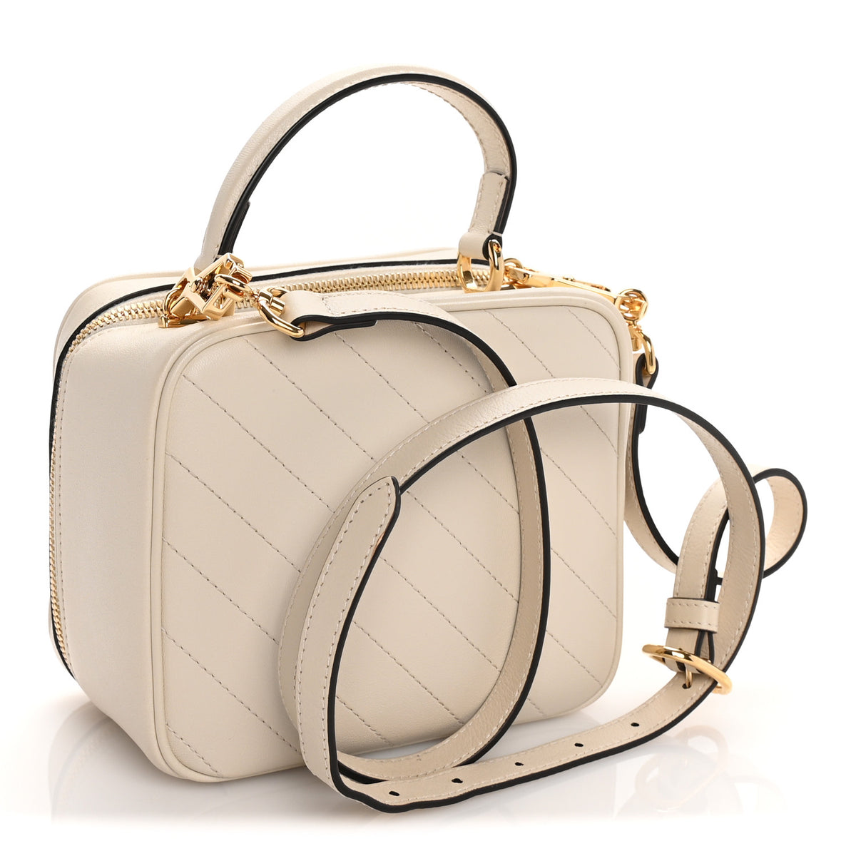 Gucci Sakai Be Green Calfskin Diagonal Stitched Blondie Top Handle Bag Mystic White 2 of 8
