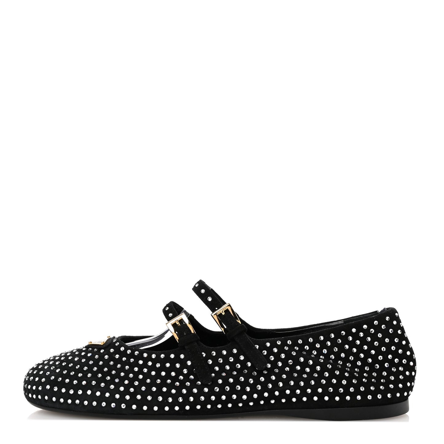 Suede Crystal Ballerina Flats 39 Black