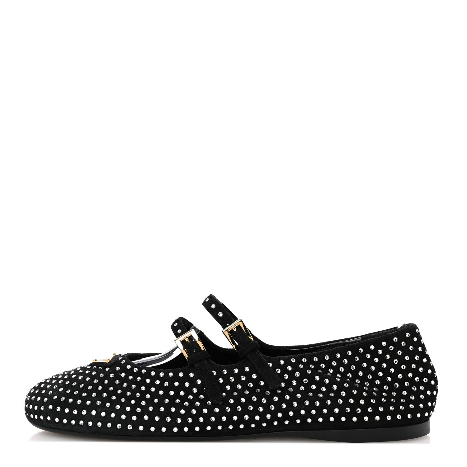 Prada Suede Crystal Ballerina Flats 39 Black 1 of 9