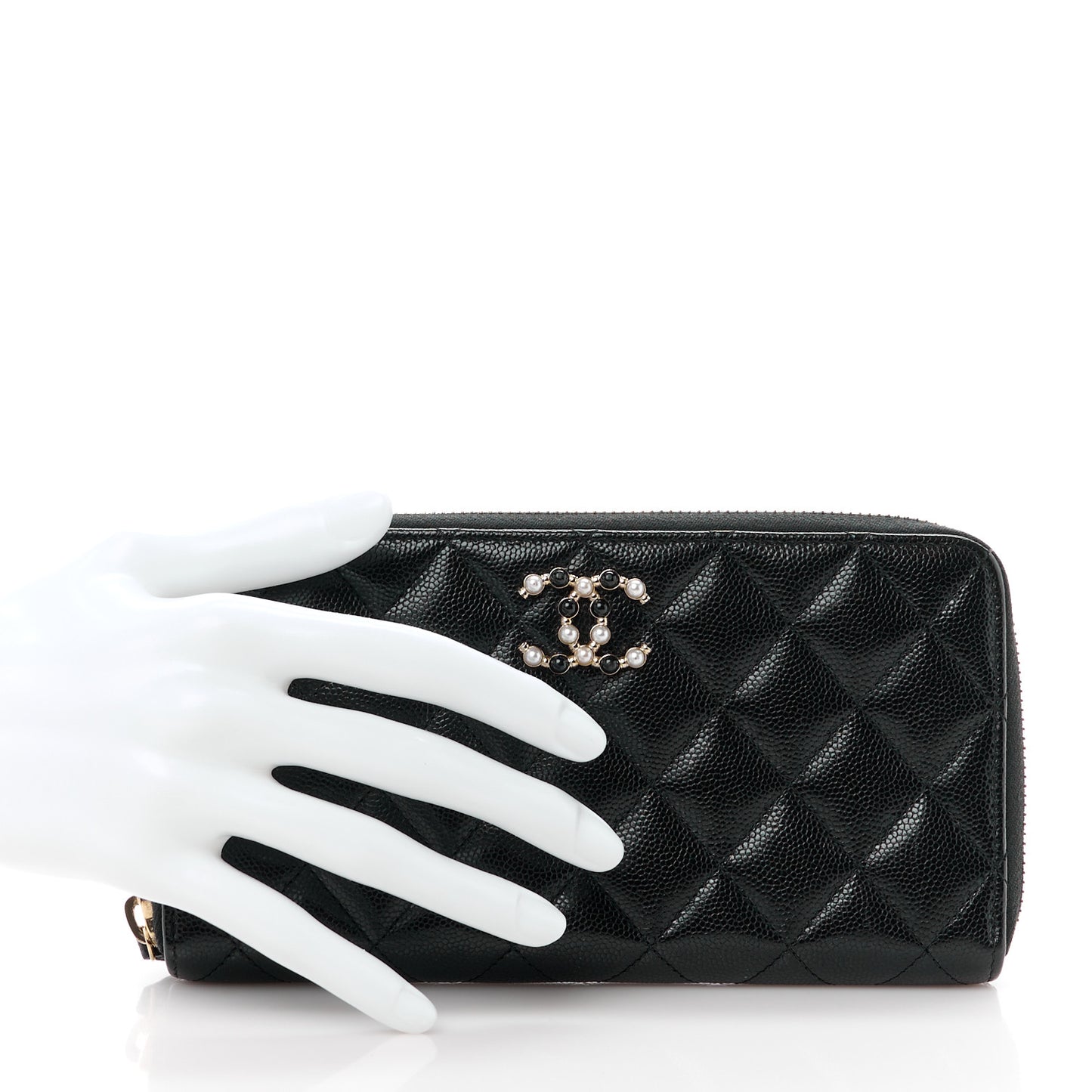 Caviar Quilted Pearl Coco Candy Large Gusset Zip Black