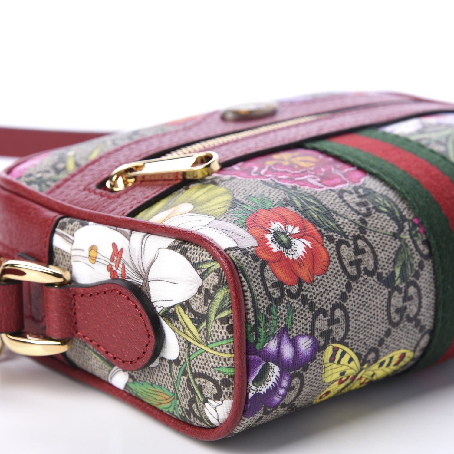 Gucci GG Supreme Monogram Flora Web Mini Ophidia Shoulder Bag Red 6 of 11