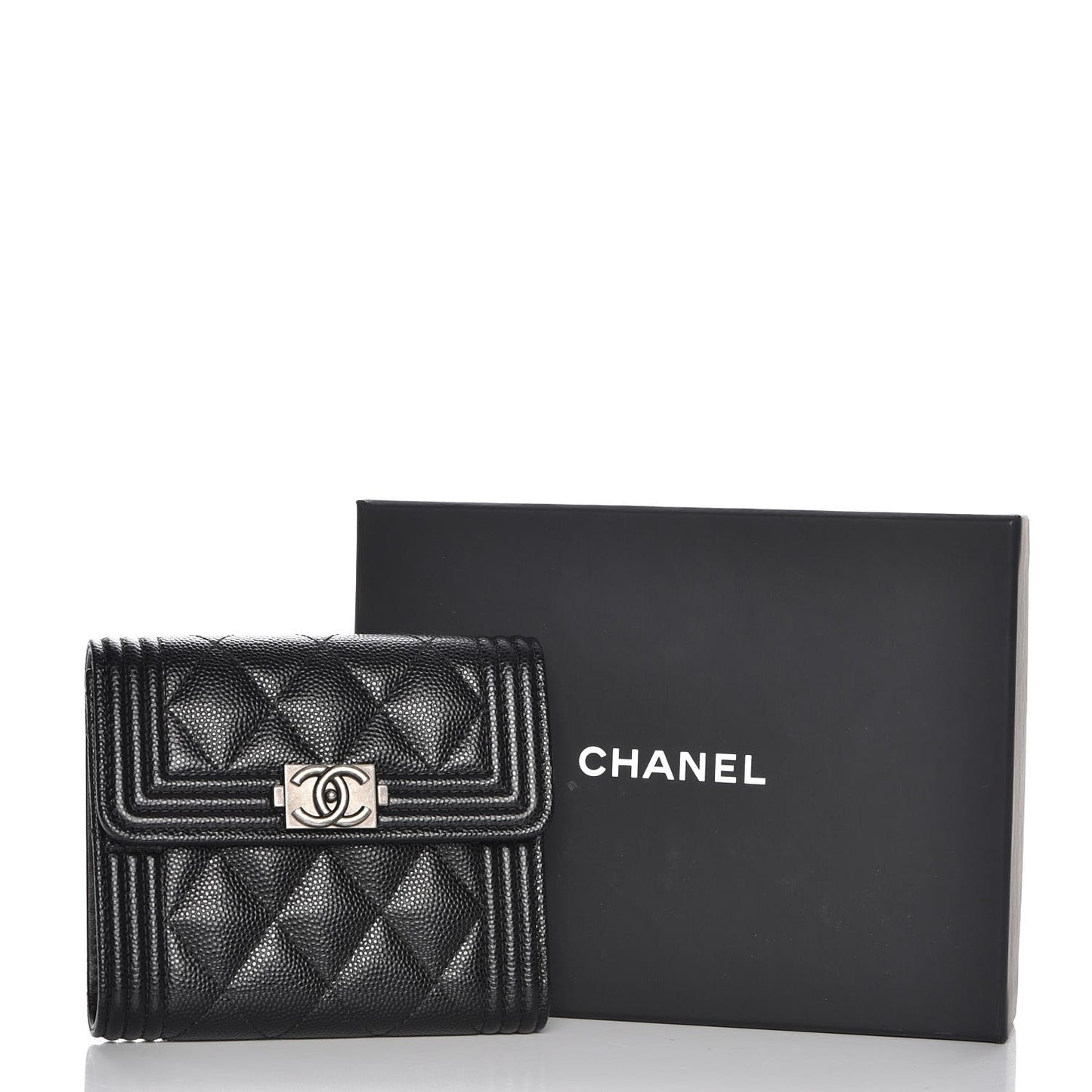 Caviar Quilted Compact Boy Wallet Black