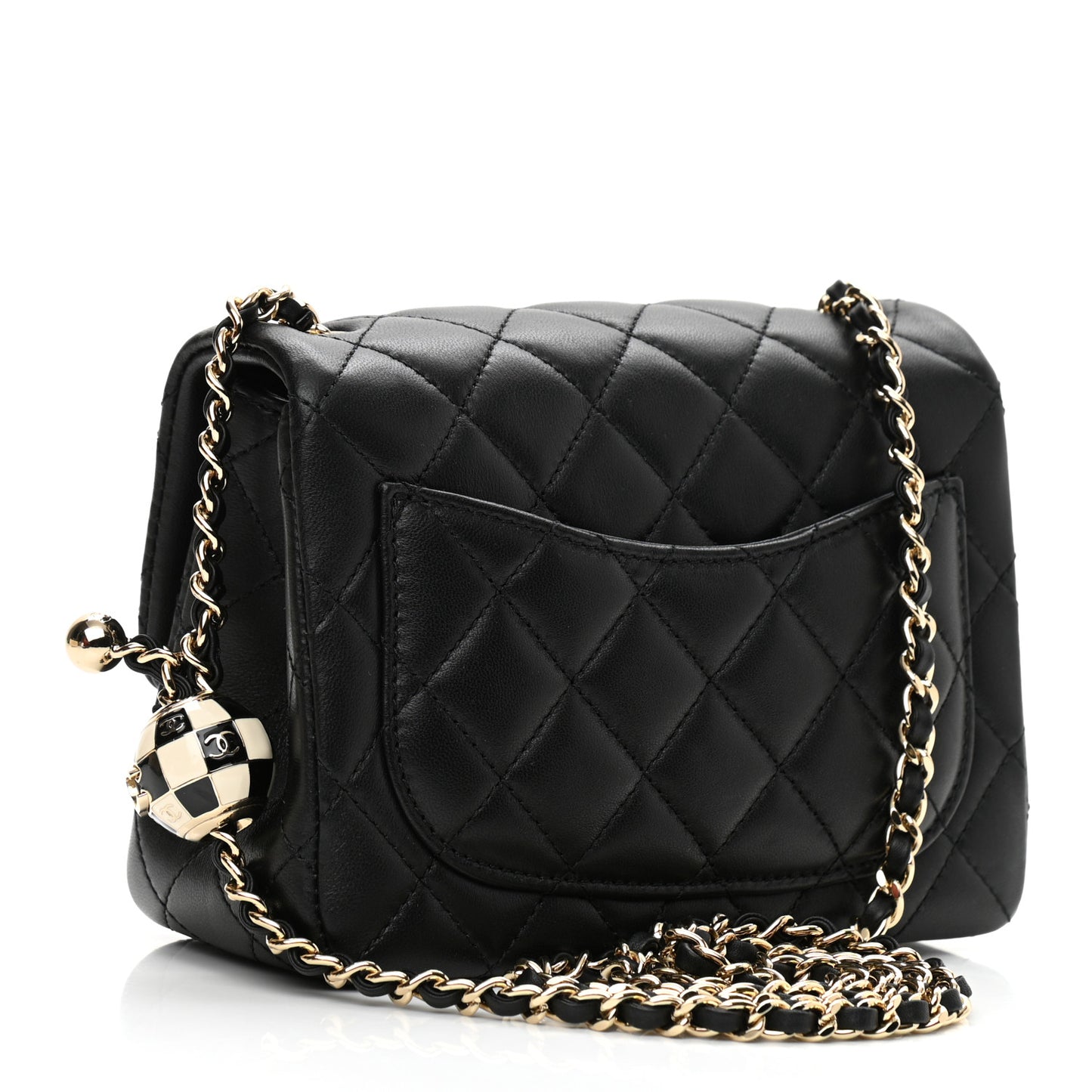 Lambskin Quilted Enamel Mini Pearl Crush Flap Black