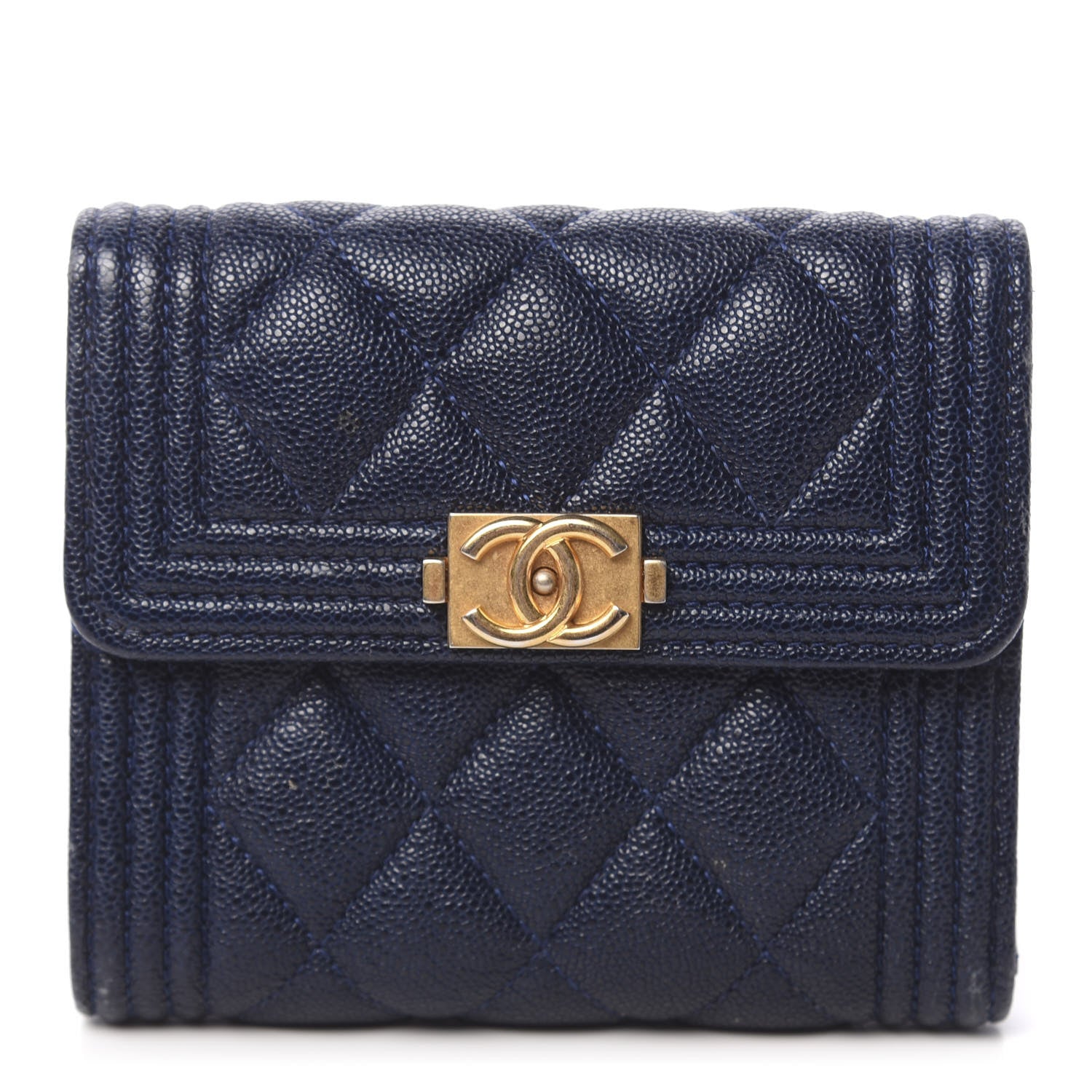 Chanel Caviar Quilted Compact Boy Wallet Blue 1 of 9