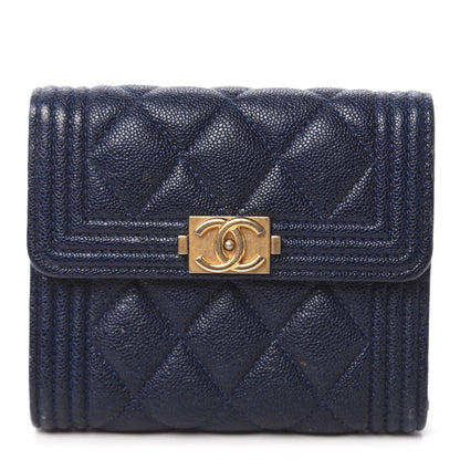 Chanel Caviar Quilted Compact Boy Wallet Blue 1 of 9
