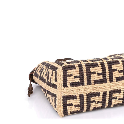 Fendi Raffia Cuoio Romano FF Crochet Small Roll Shopper Natural Dark Honey 7 of 7