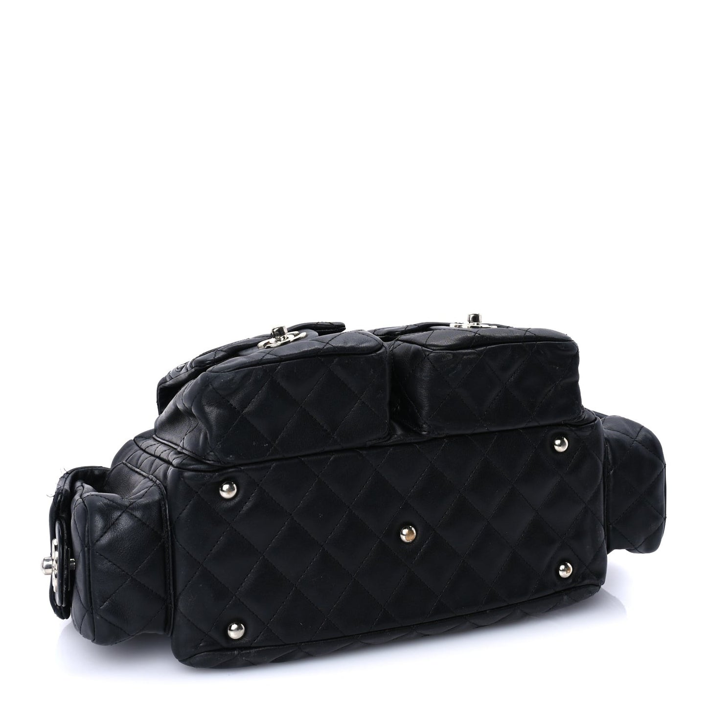 Calfskin Quilted Large Cambon Multipocket Reporter Black