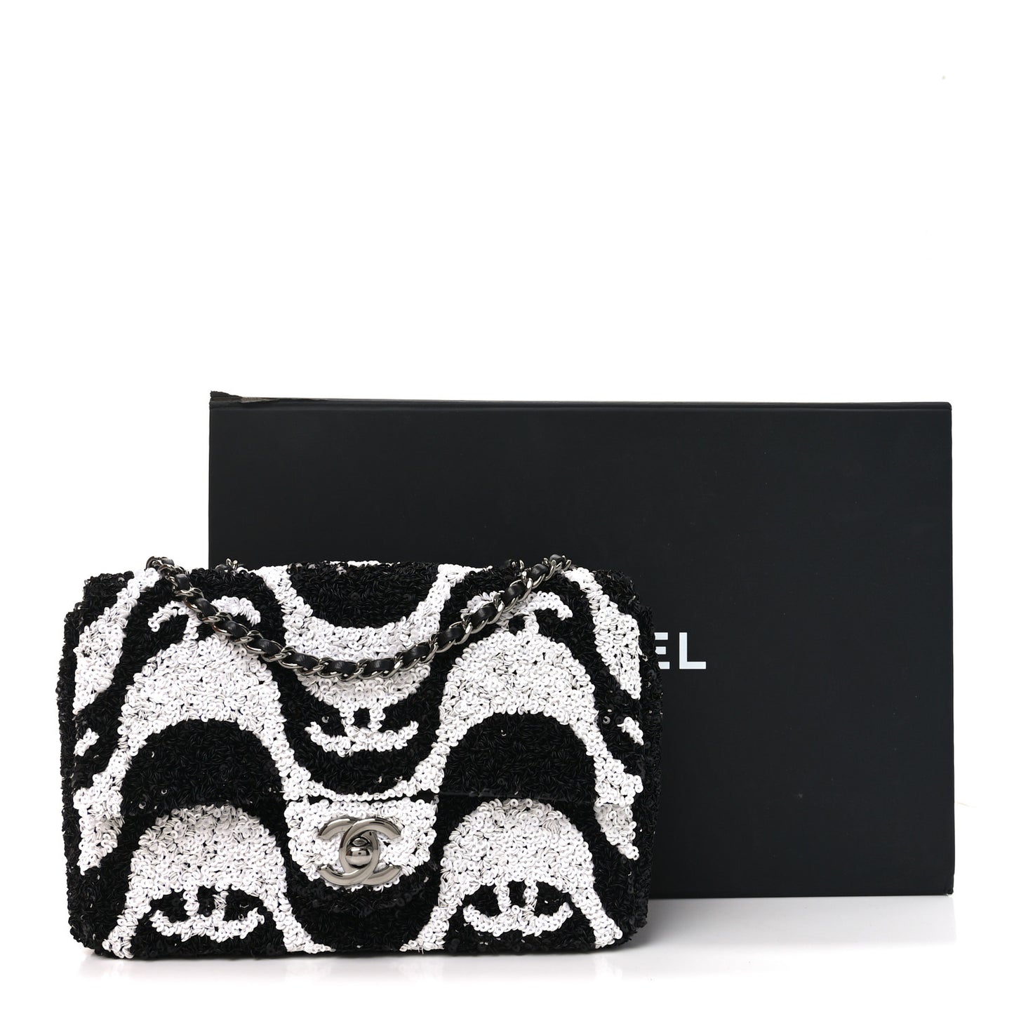Sequin Mini Rectangular Flap Black White