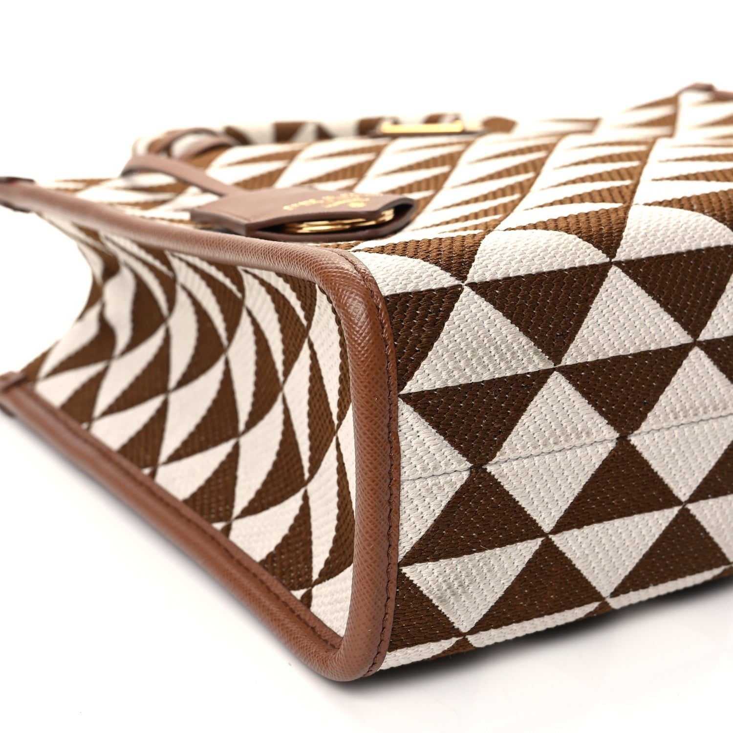 Prada Jacquard Saffiano Triangolo Symbole Embroidered Small Tote Tobacco Talco Tabacco/Talco 8 of 10