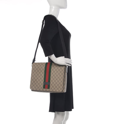 Gucci GG Supreme Monogram Web Flap Messenger Bag Black 2 of 15