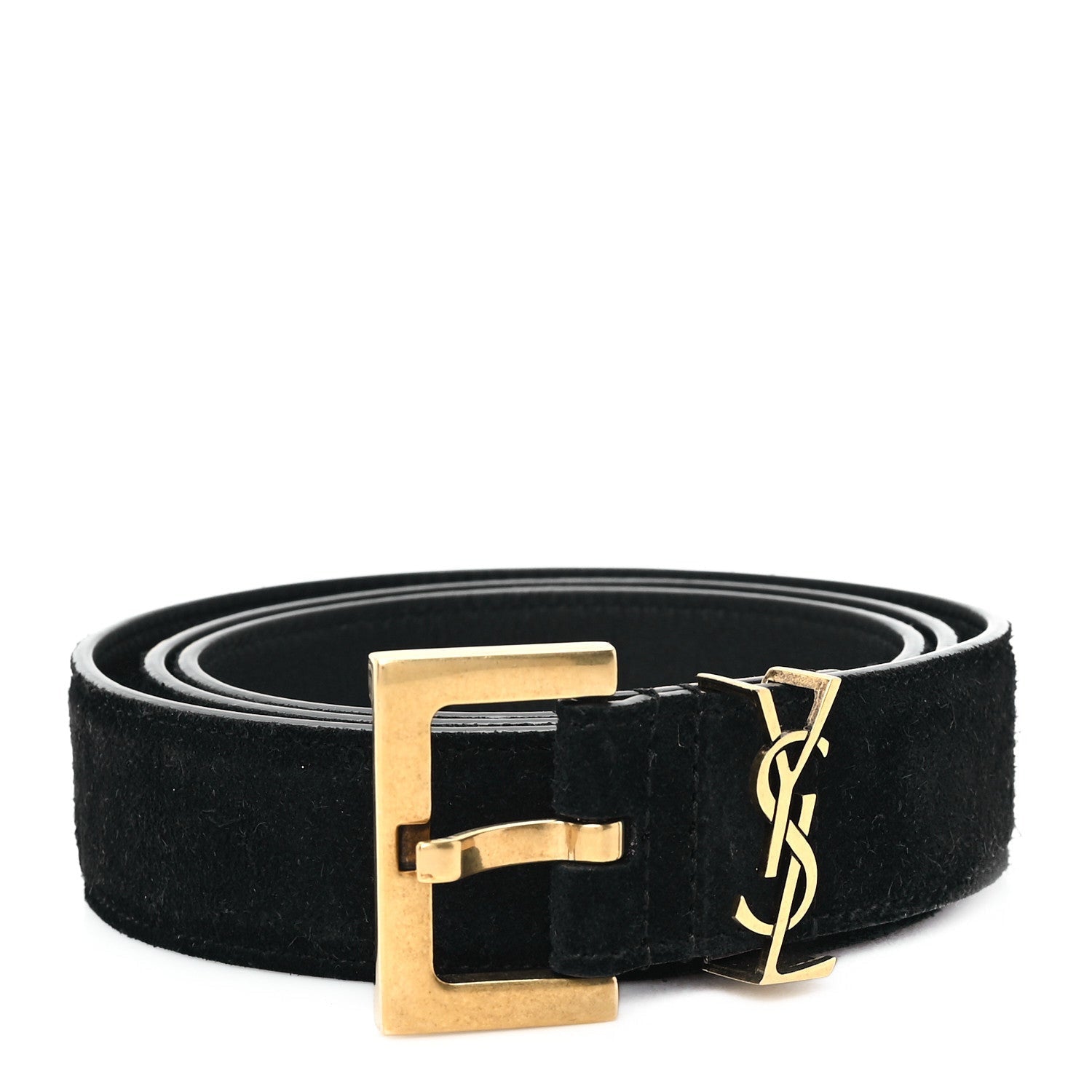 Saint Laurent Suede Calfskin Monogram Square Buckle Belt 90 36 Black 1 of 5