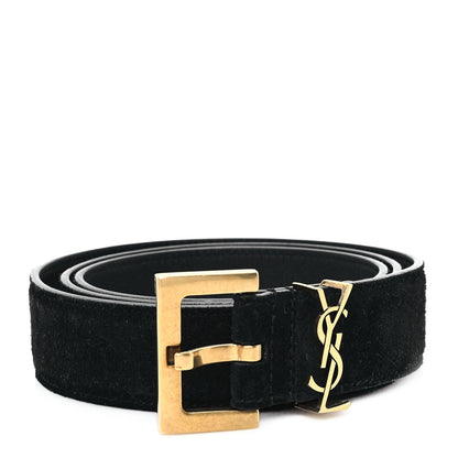 Saint Laurent Suede Calfskin Monogram Square Buckle Belt 90 36 Black 1 of 5