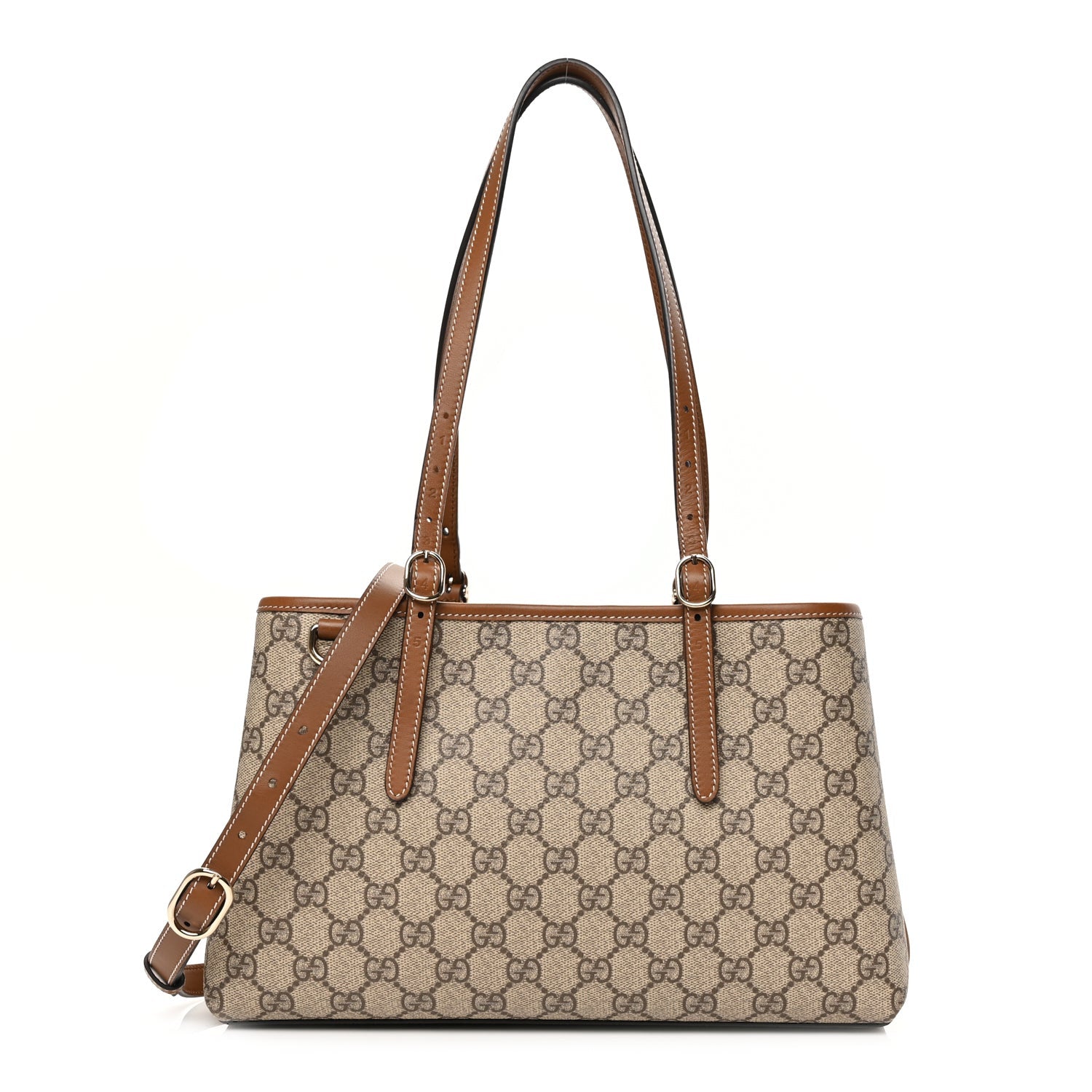 Gucci GG Supreme Monogram Emblem Small Tote Bag Beige Dark Brown 1 of 10