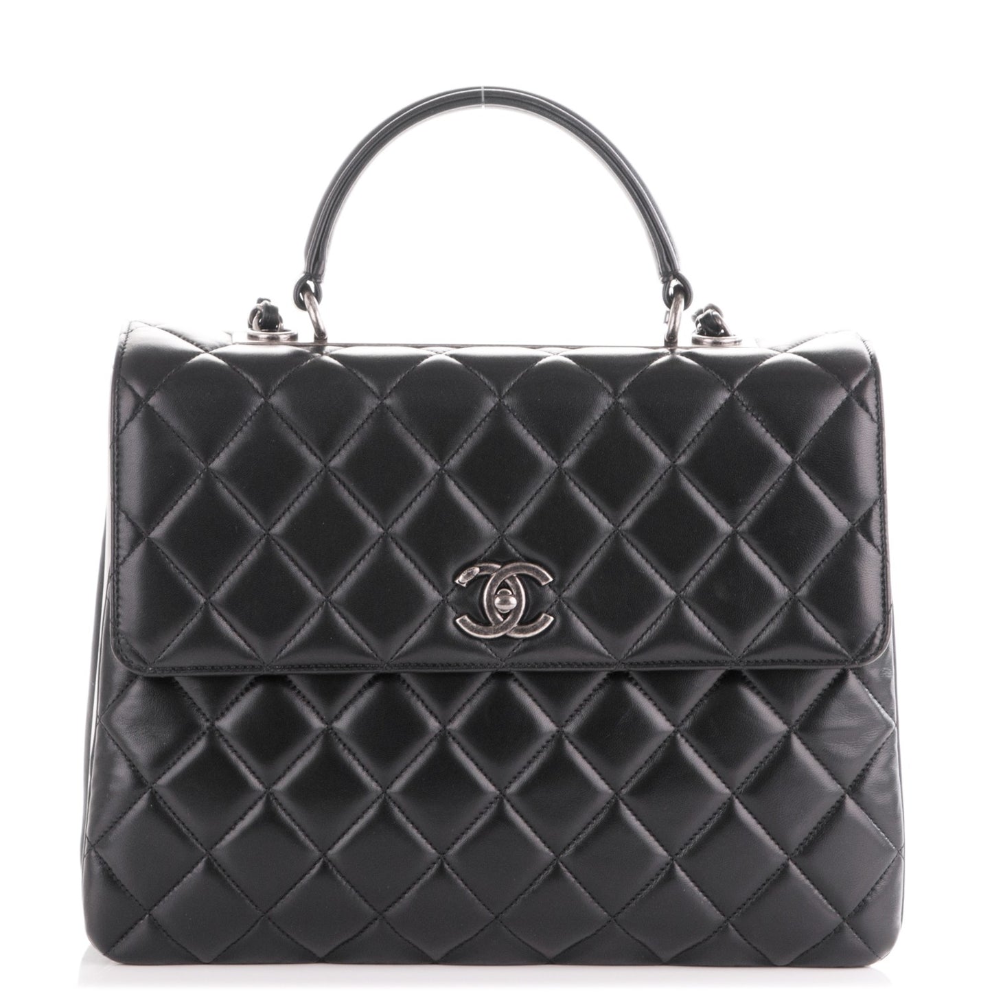 Lambskin Quilted Large Trendy CC Dual Handle Flap Bag Black