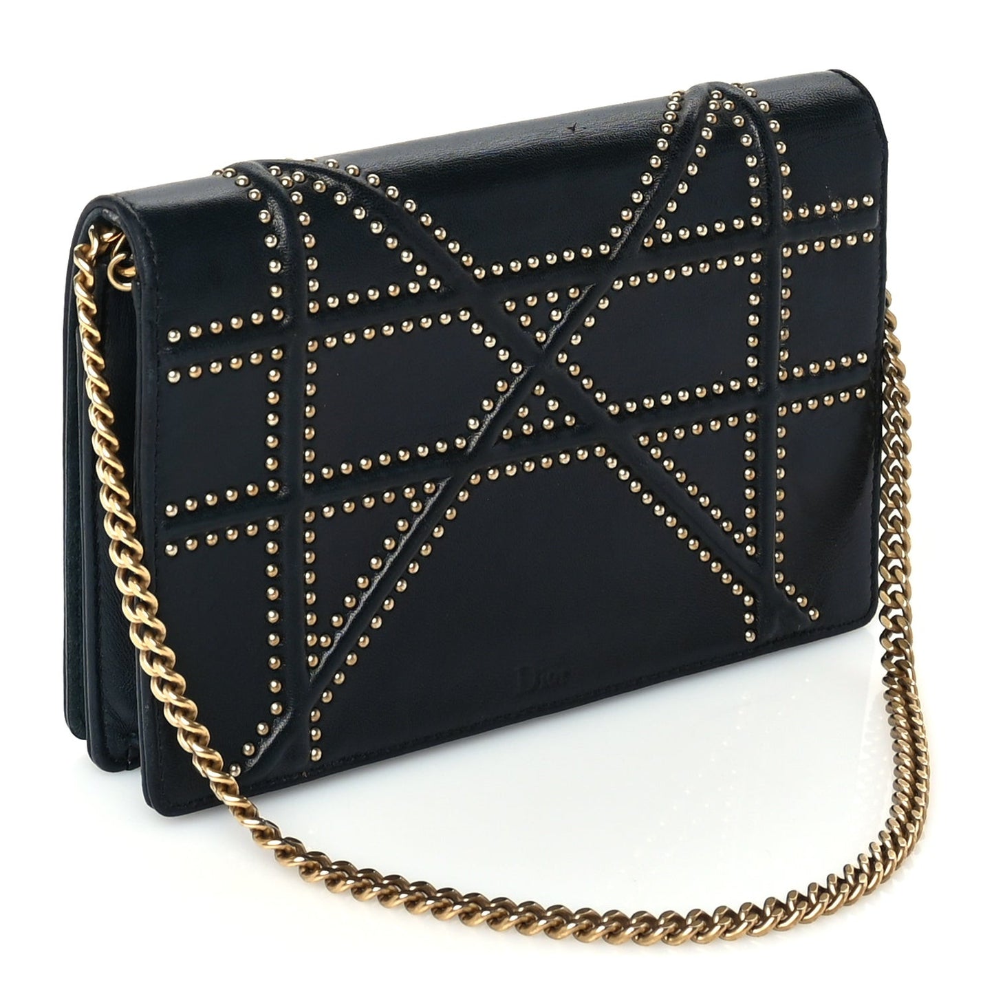 Calfskin Studded Diorama Wallet on Chain Pouch Green