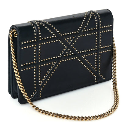 Christian Dior Calfskin Studded Diorama Wallet on Chain Pouch Green 2 of 8